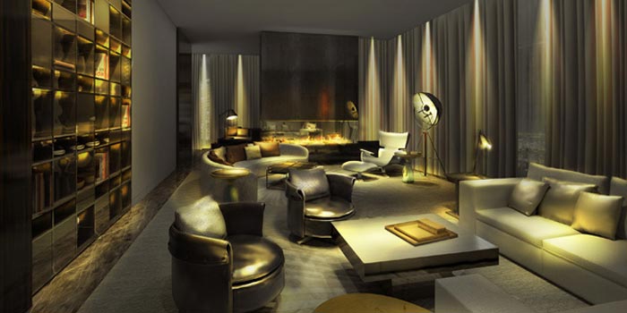 3D Rendered lounge in low light