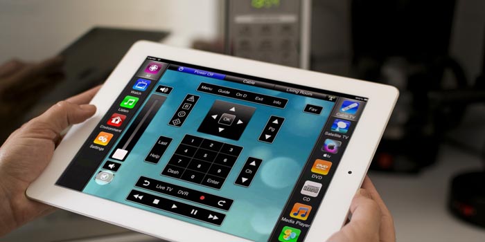 Person using lighting control application on a tablet